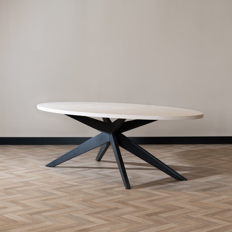 Table à manger ovale beige melamine Dio 270 x 130 cm