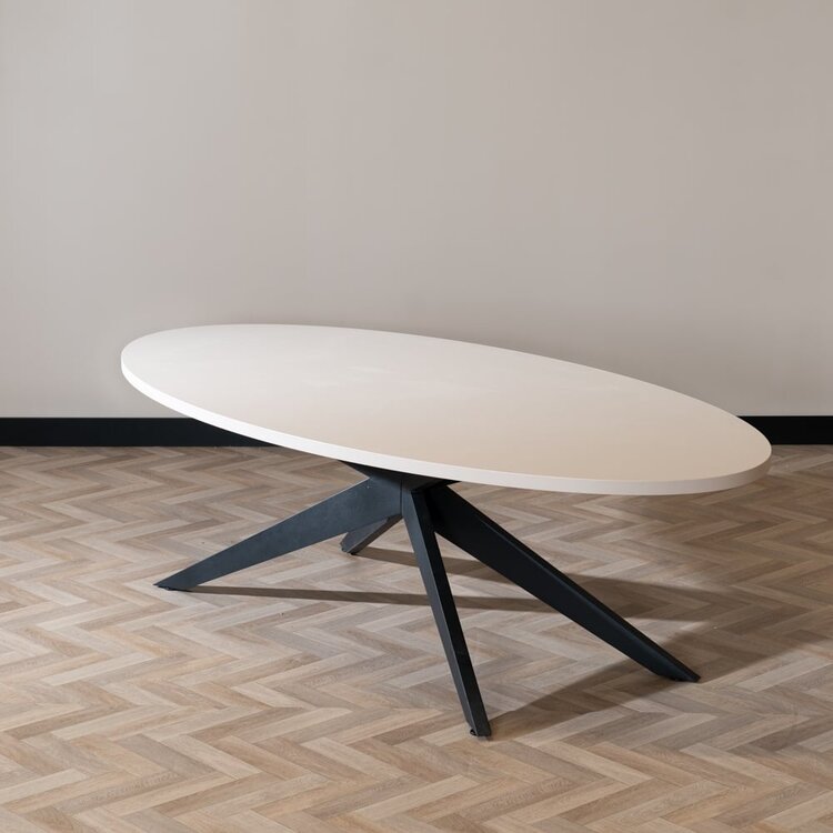 Table à manger ovale beige melamine Dio 270 x 130 cm