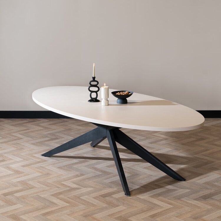 Table à manger ovale beige melamine Dio 270 x 130 cm