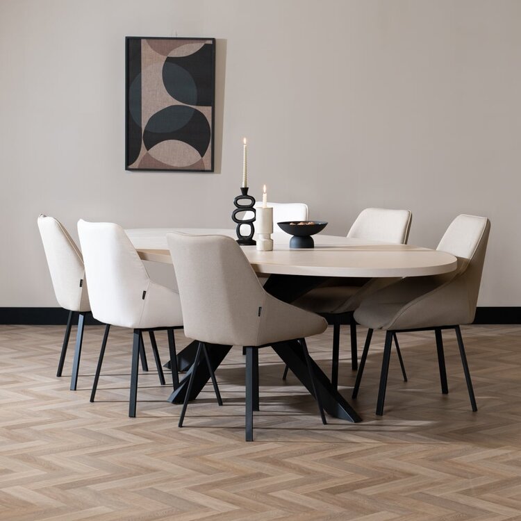 Table à manger ovale beige melamine Carl 270 x 130 cm