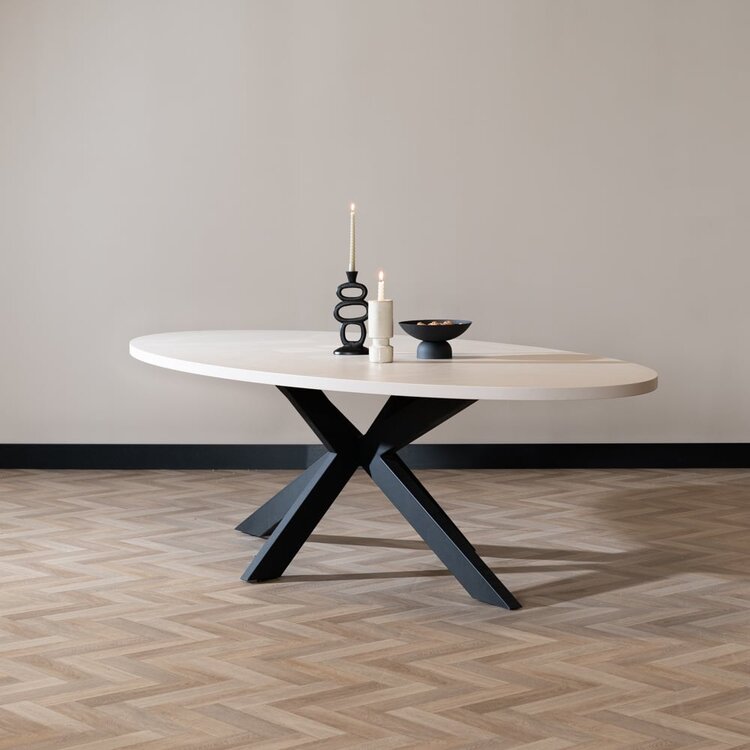 Table à manger ovale beige melamine Carl 270 x 130 cm