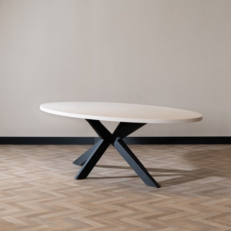 Table à manger ovale beige melamine Carl 270 x 130 cm