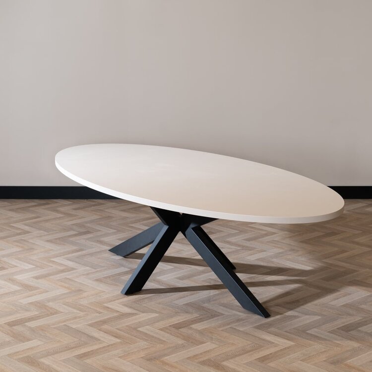 Table à manger ovale beige melamine Carl 270 x 130 cm