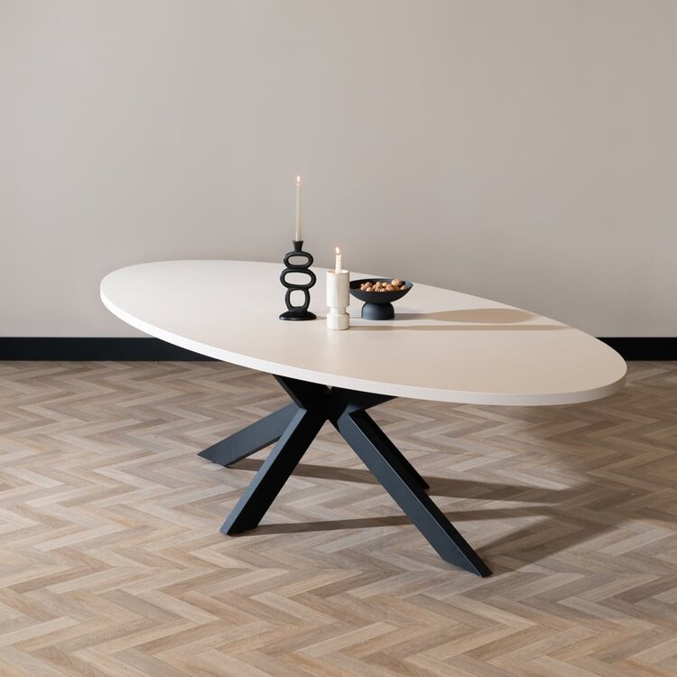 Table à manger ovale beige melamine Carl 270 x 130 cm