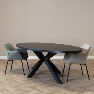 Table à manger ovale aspect bois noir melamine Carl 270 x 130 cm