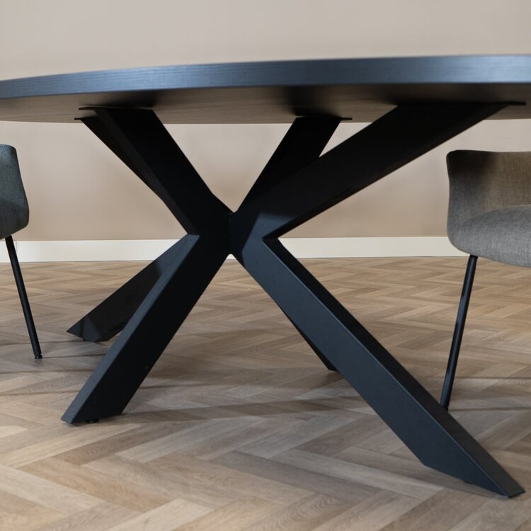 Table à manger ovale aspect bois noir melamine Carl 270 x 130 cm