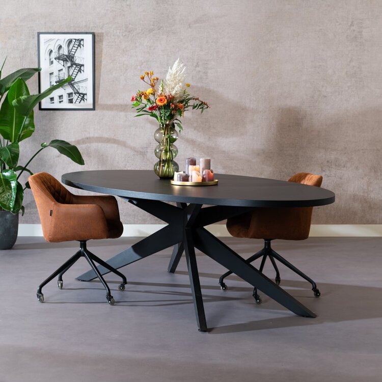 Table à manger ovale aspect bois noir melamine Dio 270 x 130 cm