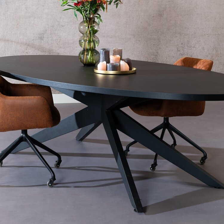 Table à manger ovale aspect bois noir melamine Dio 270 x 130 cm