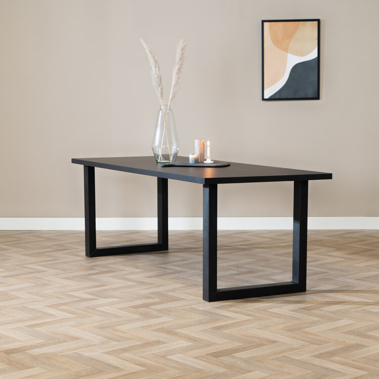 Table à manger aspect bois noir melamine Alec 220 x 90 cm