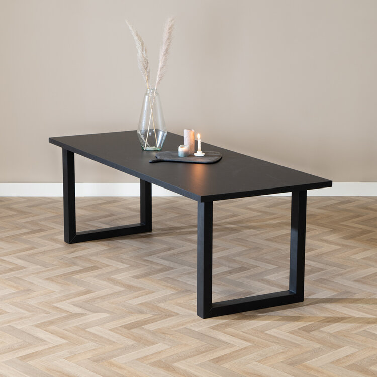 Table à manger aspect bois noir melamine Alec 220 x 90 cm