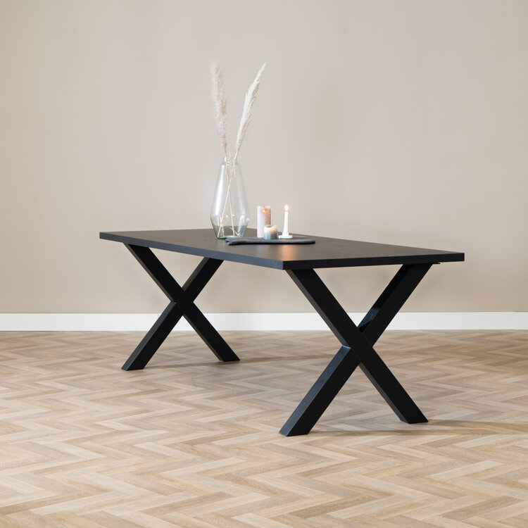 Table à manger aspect bois noir melamine Bodo 220 x 90 cm