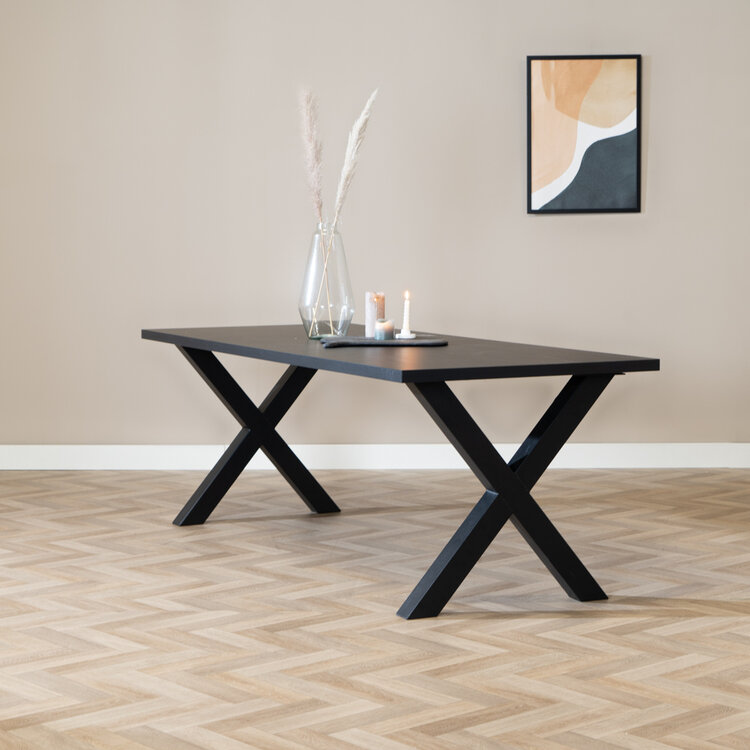 Table à manger aspect bois noir melamine Bodo 220 x 90 cm