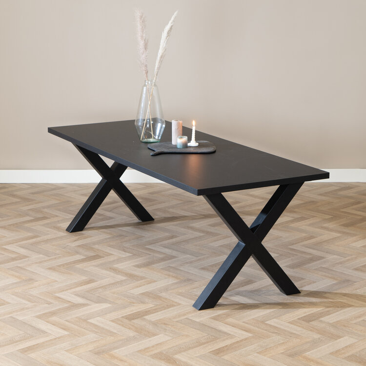 Table à manger aspect bois noir melamine Bodo 220 x 90 cm