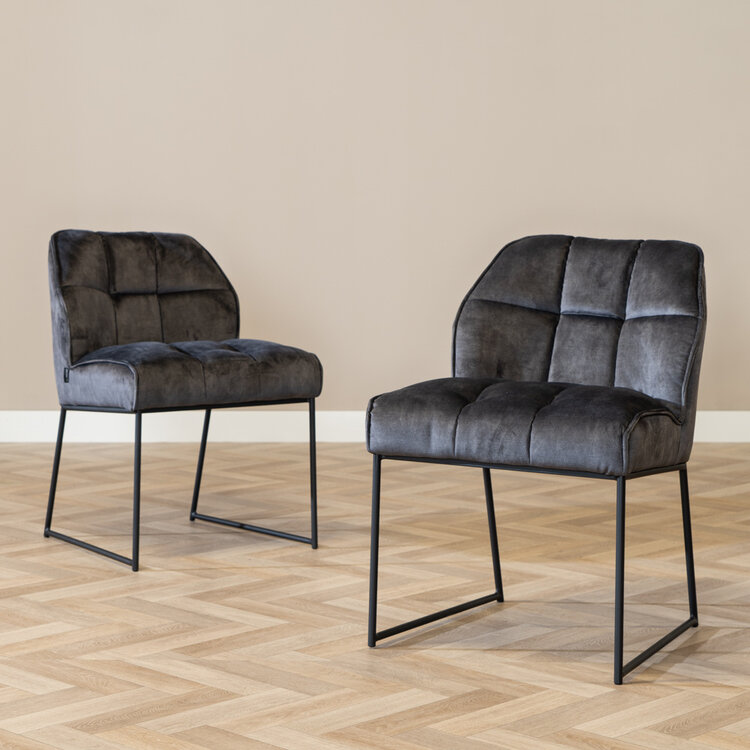 Chaise de salle à manger en velours Janna anthracite