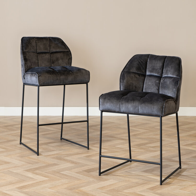 Tabouret de bar en velours Janna anthracite 70 cm