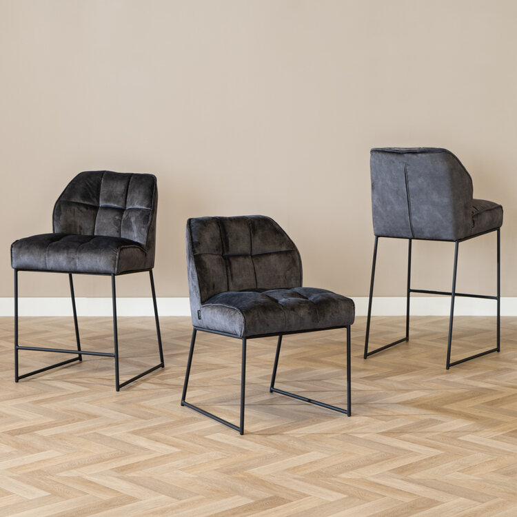 Tabouret de bar en velours Janna anthracite 70 cm