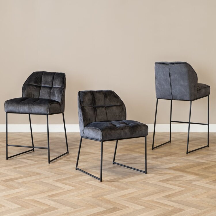 Tabouret de bar en velours Janna anthracite 82 cm