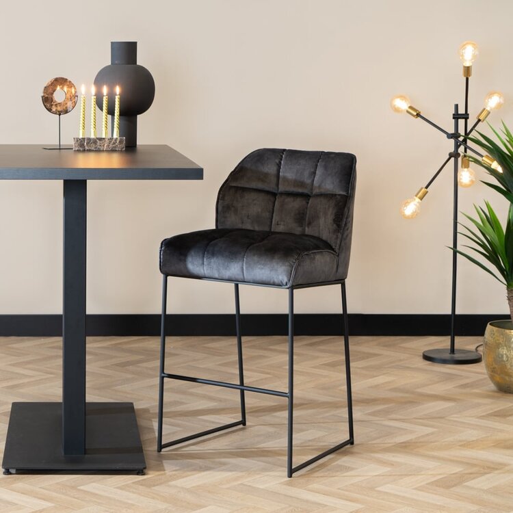 Tabouret de bar en velours Janna anthracite 82 cm