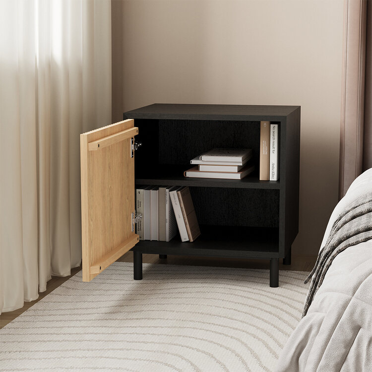 Table de chevet Shelly noir / chêne blanc