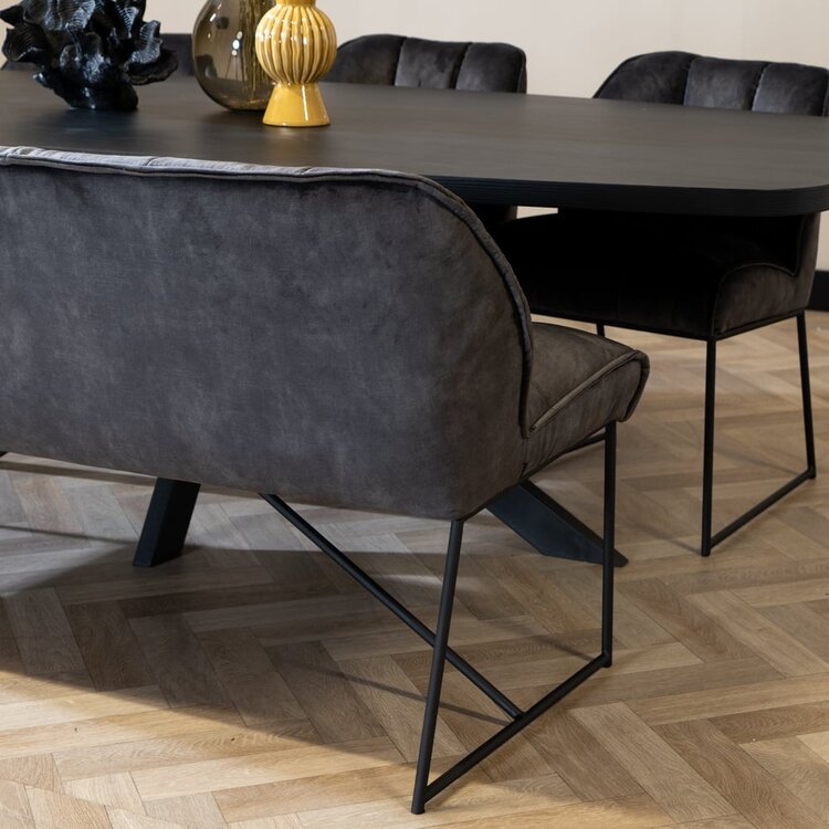 Banc de salle à manger en velours Janna 185 cm anthracite
