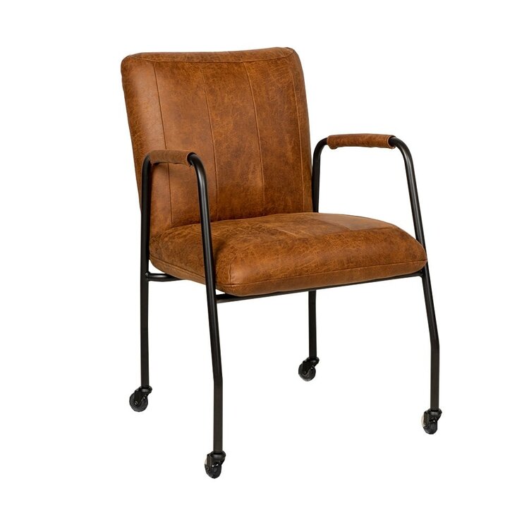 Chaise de salle à manger roulettes Mila éco-cuir cognac