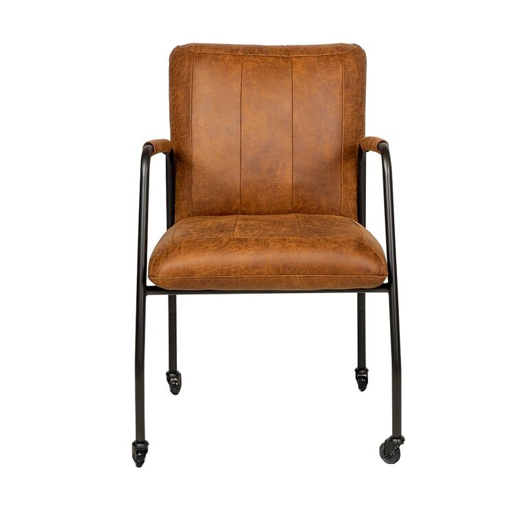 Chaise de salle à manger roulettes Mila éco-cuir cognac