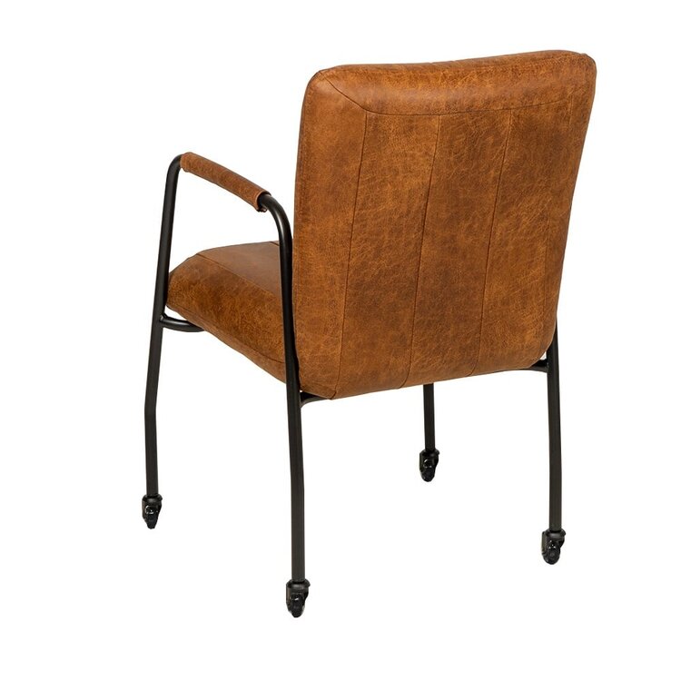 Chaise de salle à manger roulettes Mila éco-cuir cognac