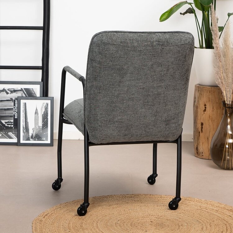 Chaise de salle à manger à roulettes Mila anthracite tissu chiné