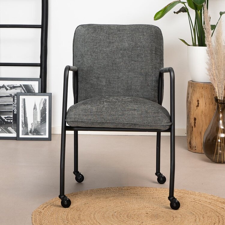 Chaise de salle à manger à roulettes Mila anthracite tissu chiné