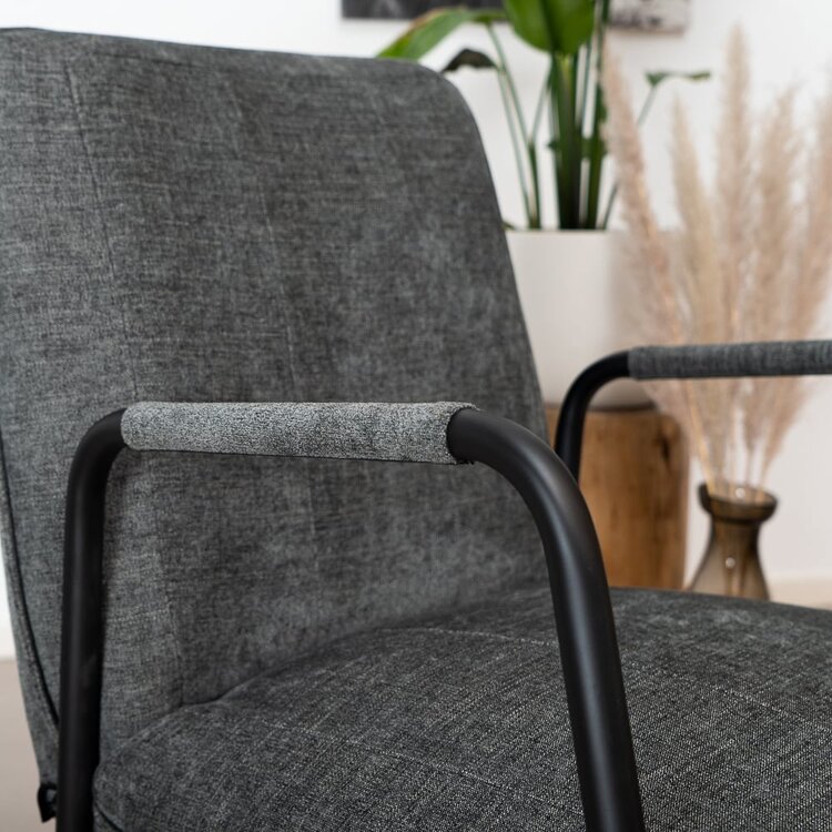 Chaise de salle à manger à roulettes Mila anthracite tissu chiné