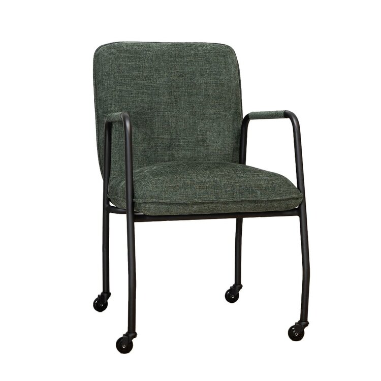 Chaise de salle à manger à roulettes Mila vert tissu chiné