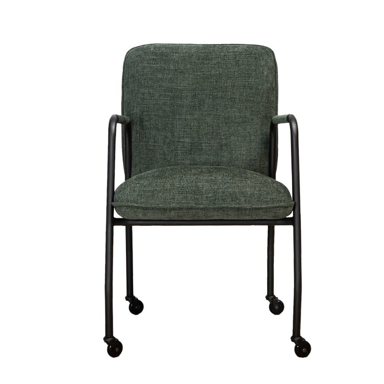Chaise de salle à manger à roulettes Mila vert tissu chiné