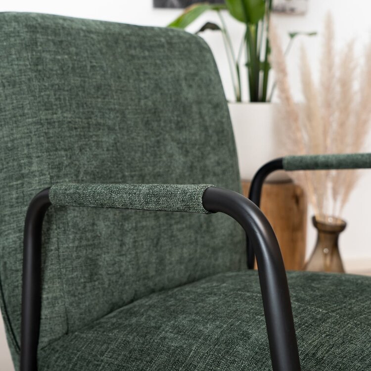 Chaise de salle à manger à roulettes Mila vert tissu chiné