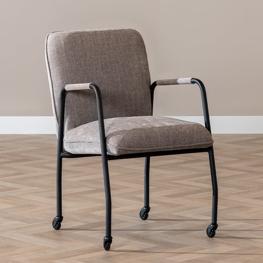 Chaise de salle à manger à roulettes Mila taupe tissu chiné
