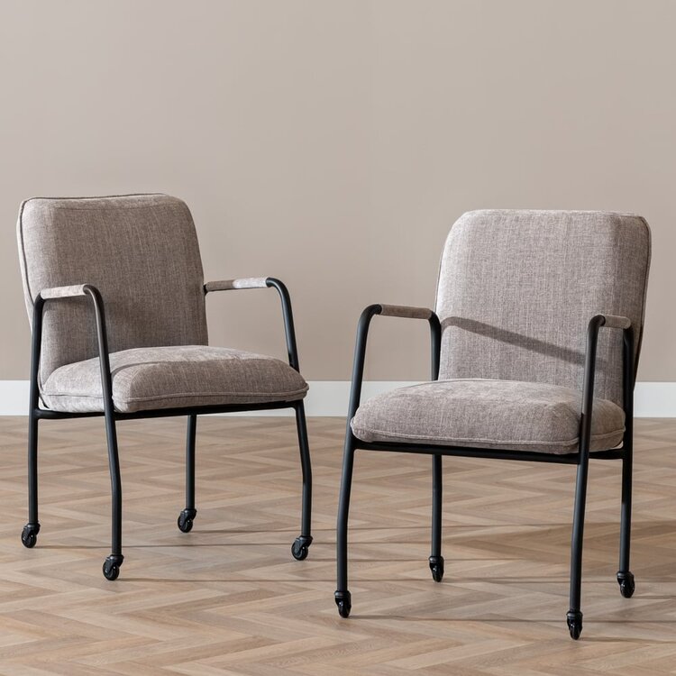 Chaise de salle à manger à roulettes Mila taupe tissu chiné