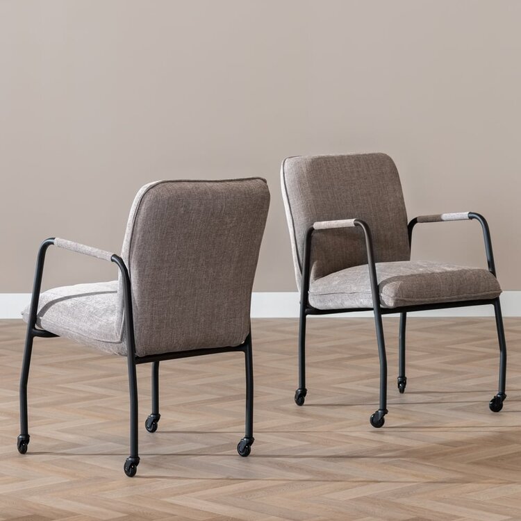 Chaise de salle à manger à roulettes Mila taupe tissu chiné