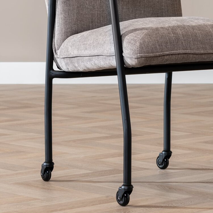 Chaise de salle à manger à roulettes Mila taupe tissu chiné