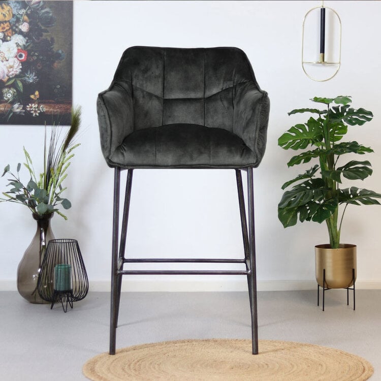 Tabouret de bar velours Jayron anthracite 82 cm