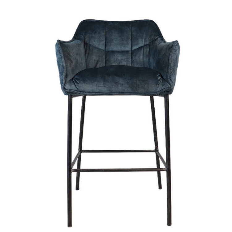 Tabouret de bar velours Jayron bleu 82 cm