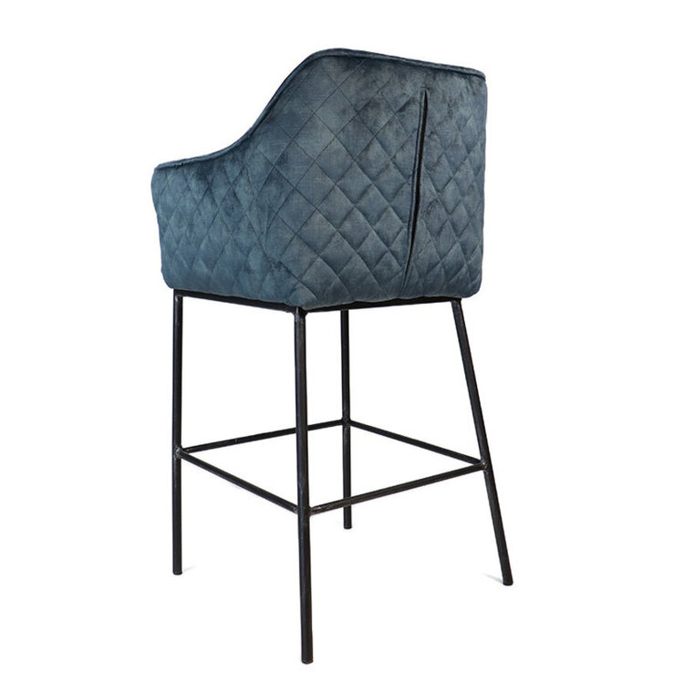 Tabouret de bar velours Jayron bleu 82 cm