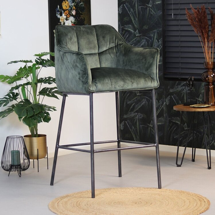 Tabouret de bar velours Jayron vert 82 cm