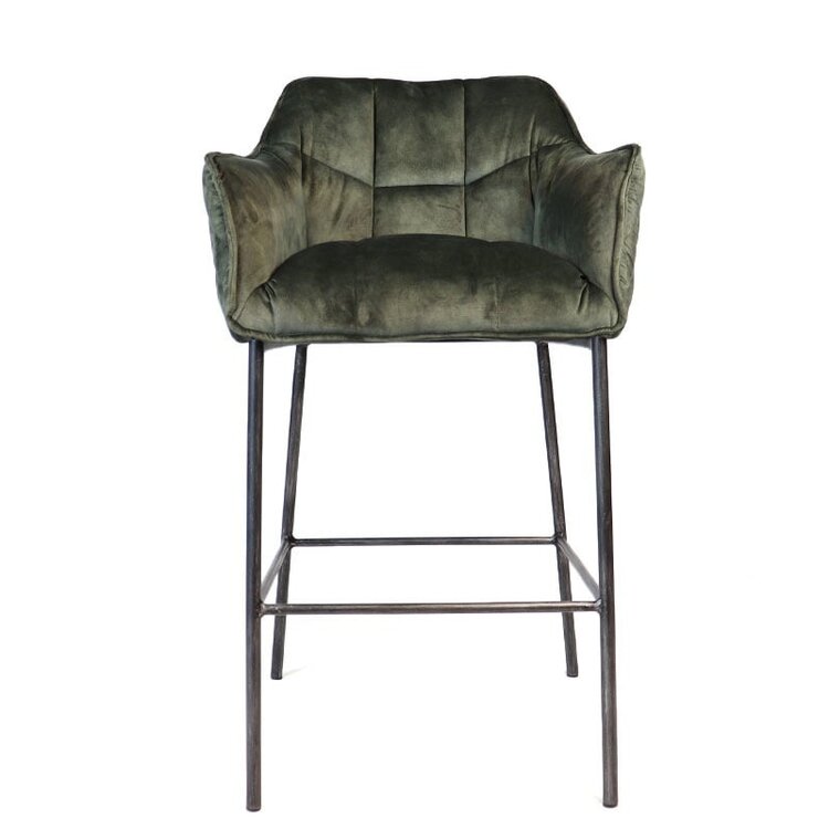 Tabouret de bar velours Jayron vert 82 cm