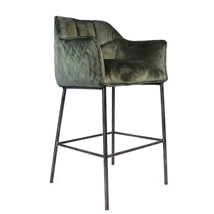 Tabouret de bar velours Jayron vert 82 cm