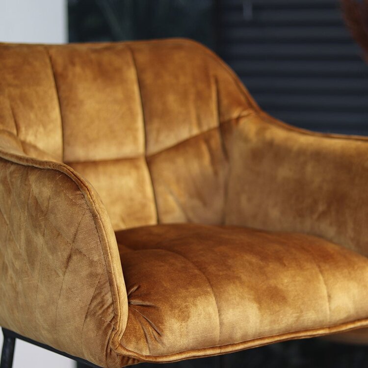 Tabouret de bar velours Jayron cognac 82 cm