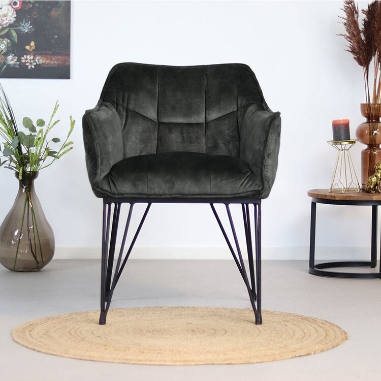 Chaise de salle à manger velours Jayron anthracite