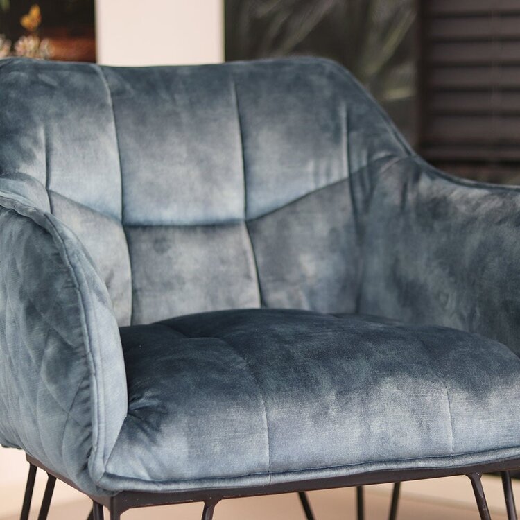 Chaise de salle à manger velours Jayron bleu