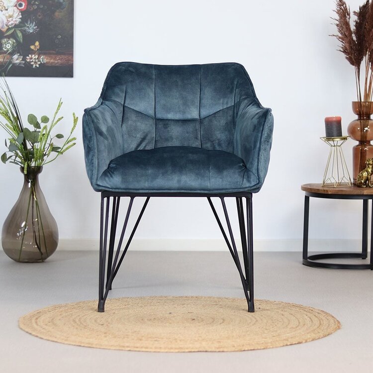 Chaise de salle à manger velours Jayron bleu