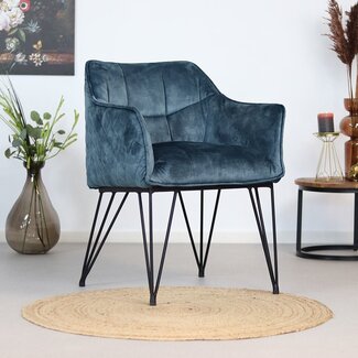 Chaise de salle à manger velours Jayron bleu