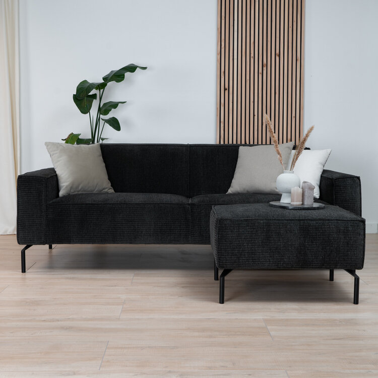 Pouf / hocker Kansas vert foncé / anthracite velours côtelé