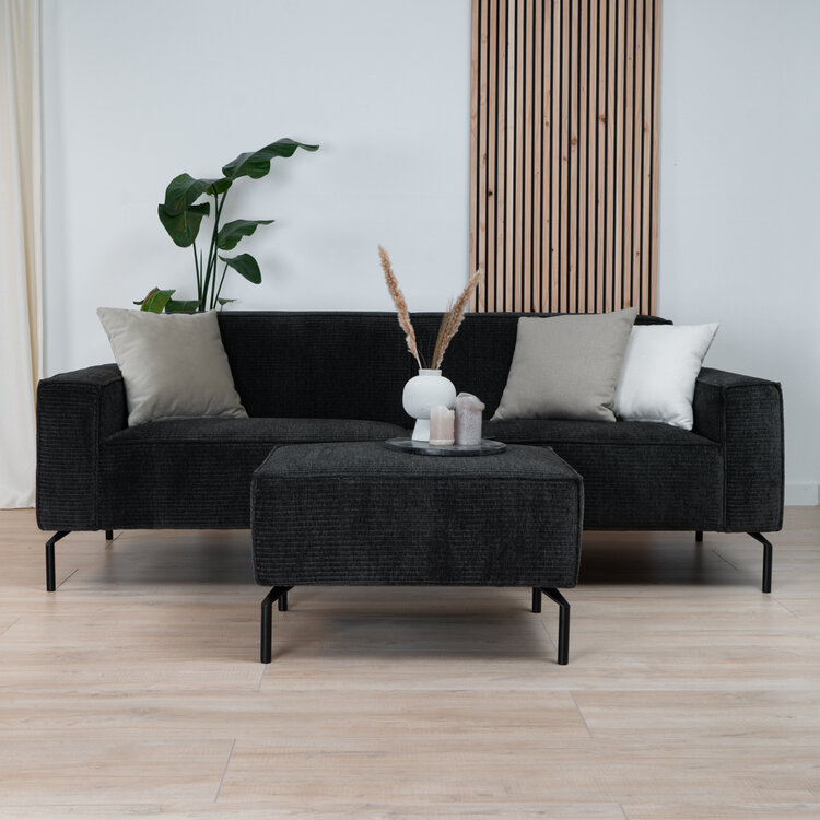 Pouf / hocker Kansas vert foncé / anthracite velours côtelé